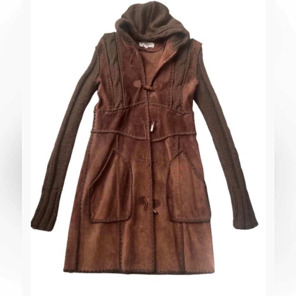 Y2K Festival Ready Brown Suede Sweater Hooded Women's Coat‎